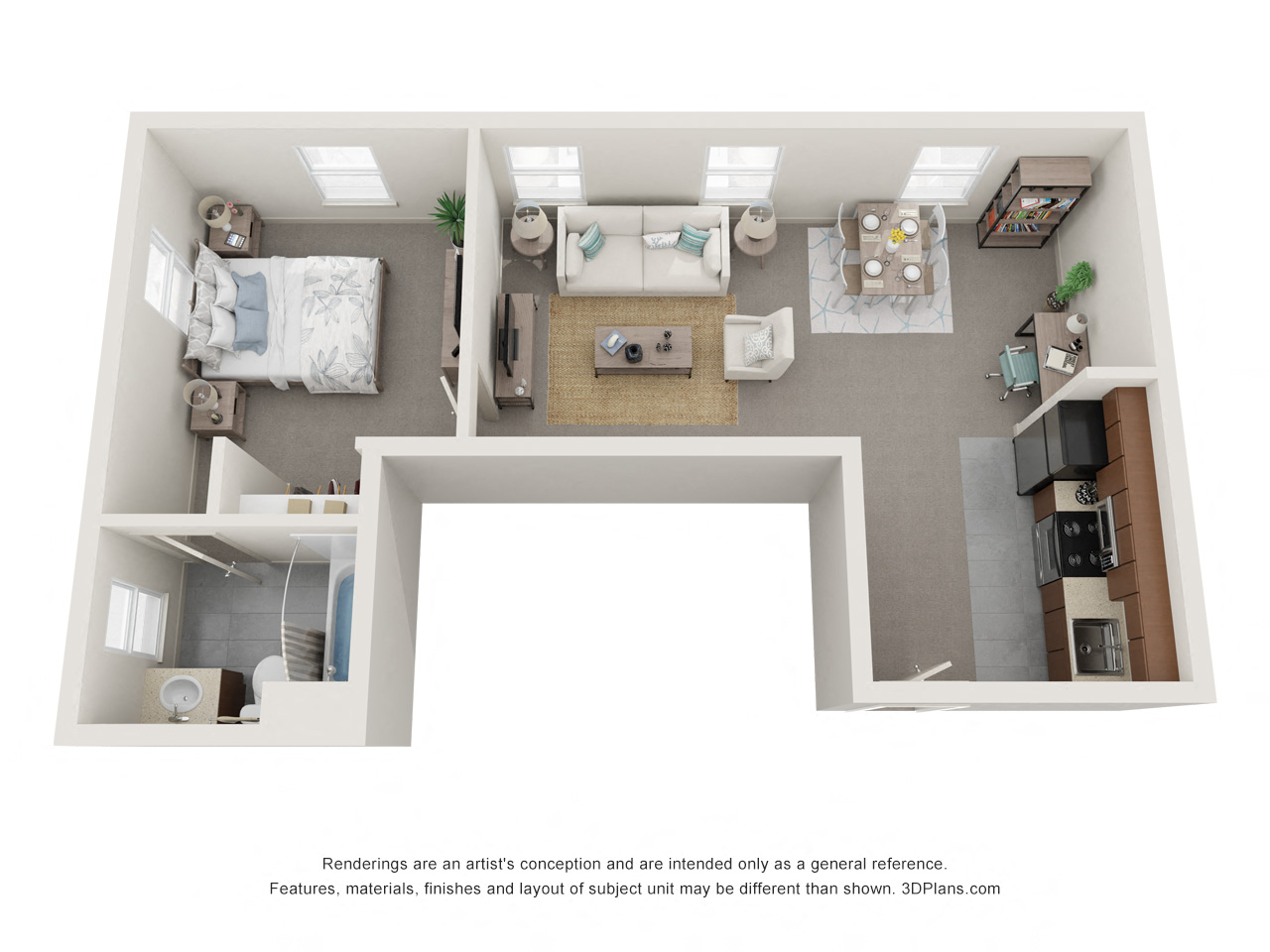 Floor plan for 1 bed, 1 bath, 509 sqft